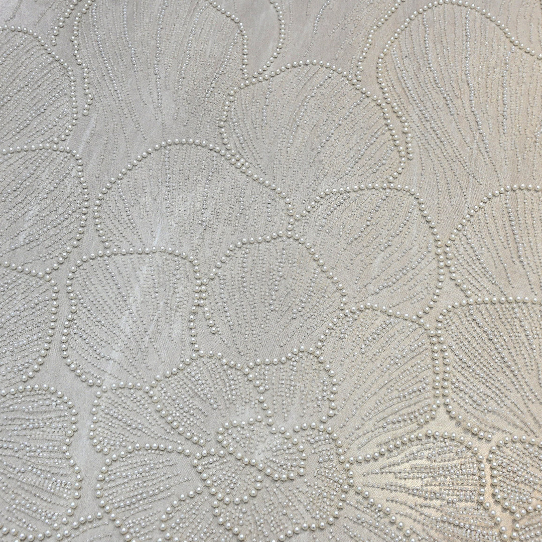 Pearl Ivory Color Imported Heavy Cut Dana & Pearl Embroidered Designer Net Fabric- MG3729-4