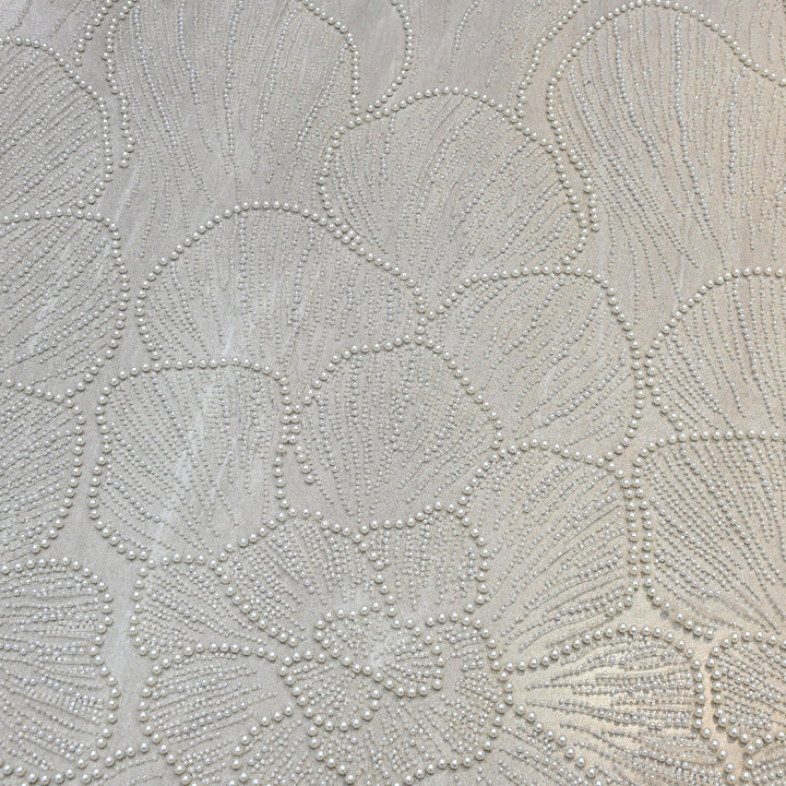 Pearl Ivory Color Imported Heavy Cut Dana & Pearl Embroidered Designer Net Fabric- MG3729-4