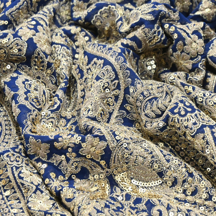 Premium Georgette Zari & Sequins Embroidery Fabric | Designer Embroidered Fabric-D289682-A2