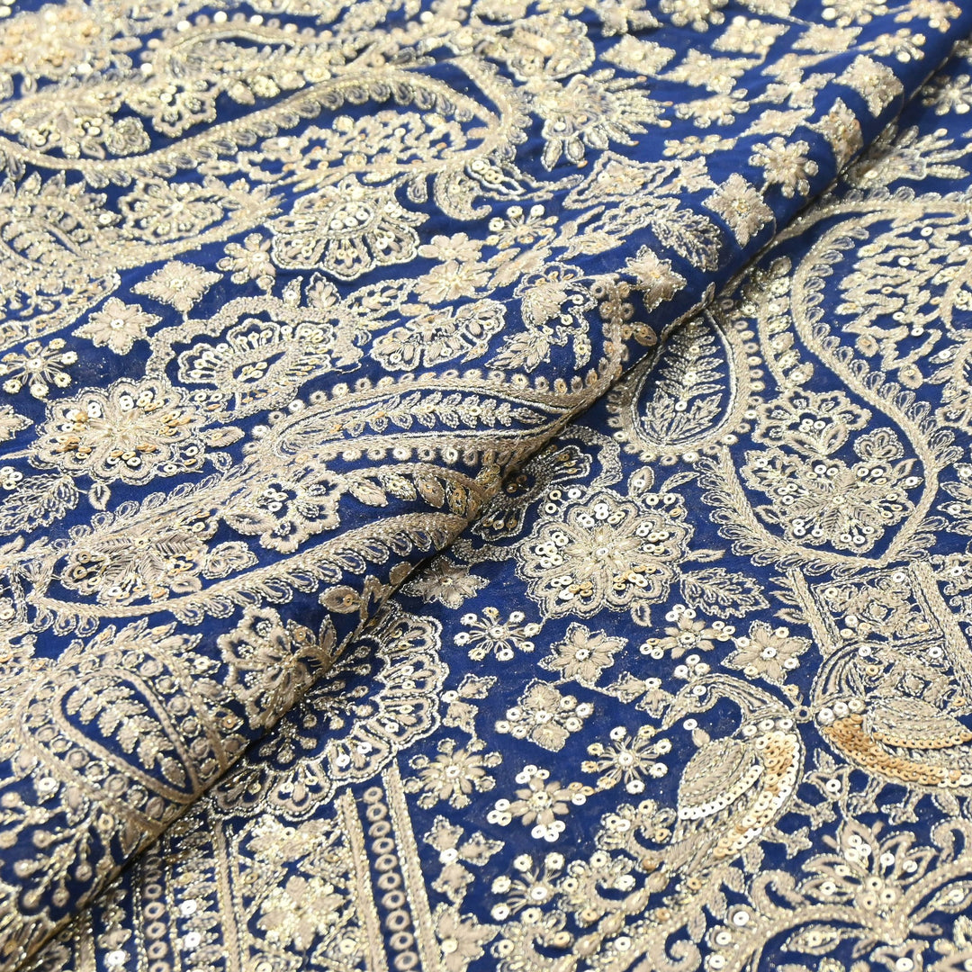Premium Georgette Zari & Sequins Embroidery Fabric | Designer Embroidered Fabric-D289682-A2