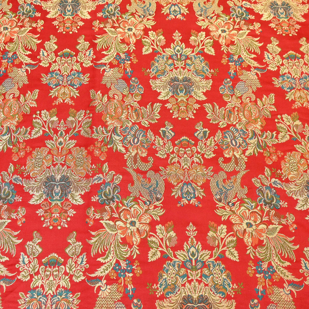 Satin Kimkhab Multi Brocade Fabric | Heavy Luxury Zari Woven Designer Fabric | RS0022-9