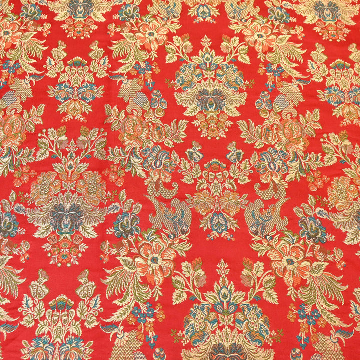 Satin Kimkhab Multi Brocade Fabric | Heavy Luxury Zari Woven Designer Fabric | RS0022-9