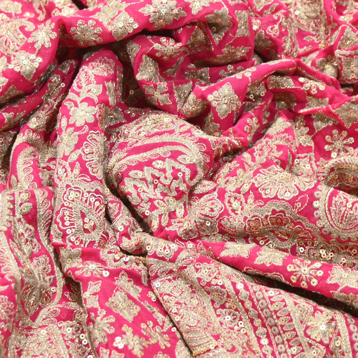Premium Georgette Zari & Sequins Embroidery Fabric | Designer Embroidered Fabric-D289682-A3