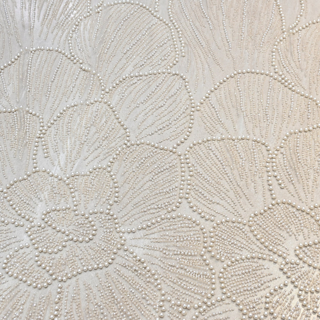 Champagne Beige Color Imported Heavy Cut Dana & Pearl Embroidered Designer Net Fabric- MG3729-2