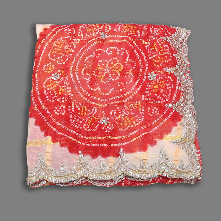 Premium Viscose Chiffon Bandhani Moti Embroidery Dupatta | Designer Bandhani Dupatta-H00003-1