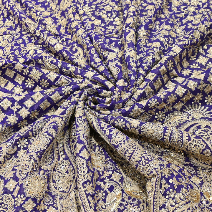 Premium Georgette Zari & Sequins Embroidery Fabric | Designer Embroidered Fabric-D289682-A4