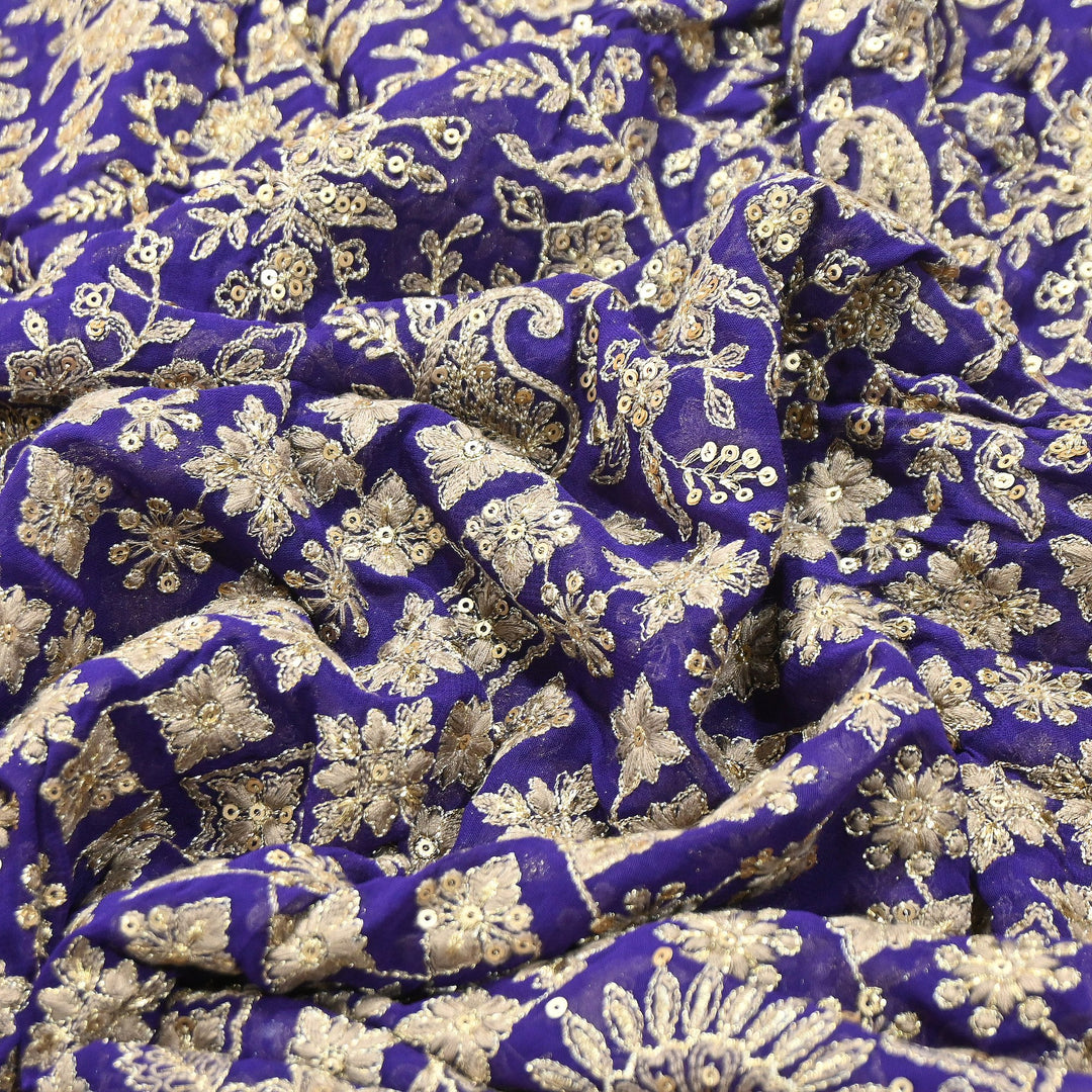 Premium Georgette Zari & Sequins Embroidery Fabric | Designer Embroidered Fabric-D289682-A4