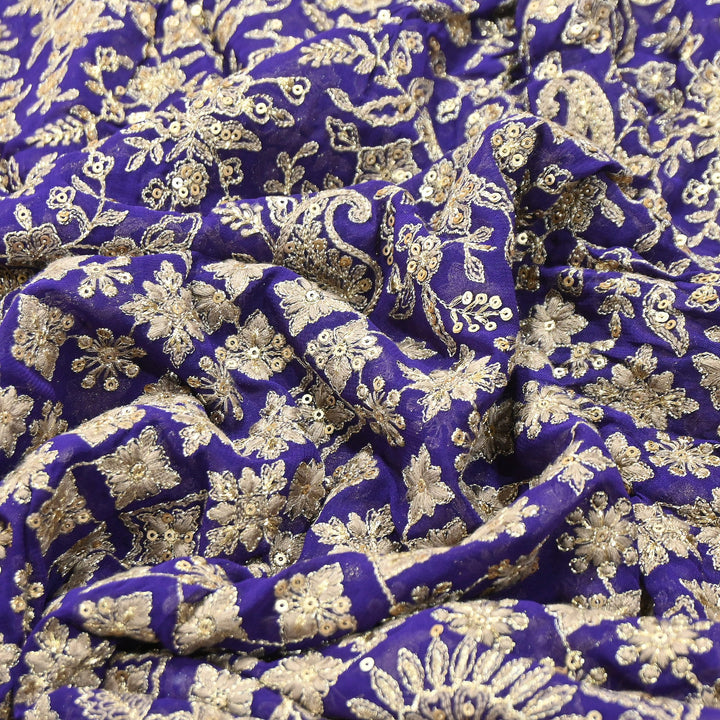 Premium Georgette Zari & Sequins Embroidery Fabric | Designer Embroidered Fabric-D289682-A4