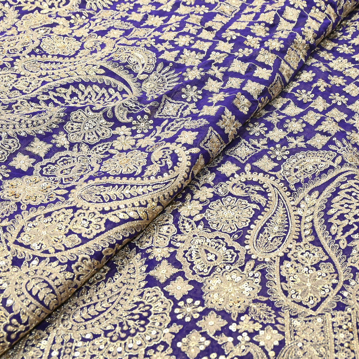 Premium Georgette Zari & Sequins Embroidery Fabric | Designer Embroidered Fabric-D289682-A4