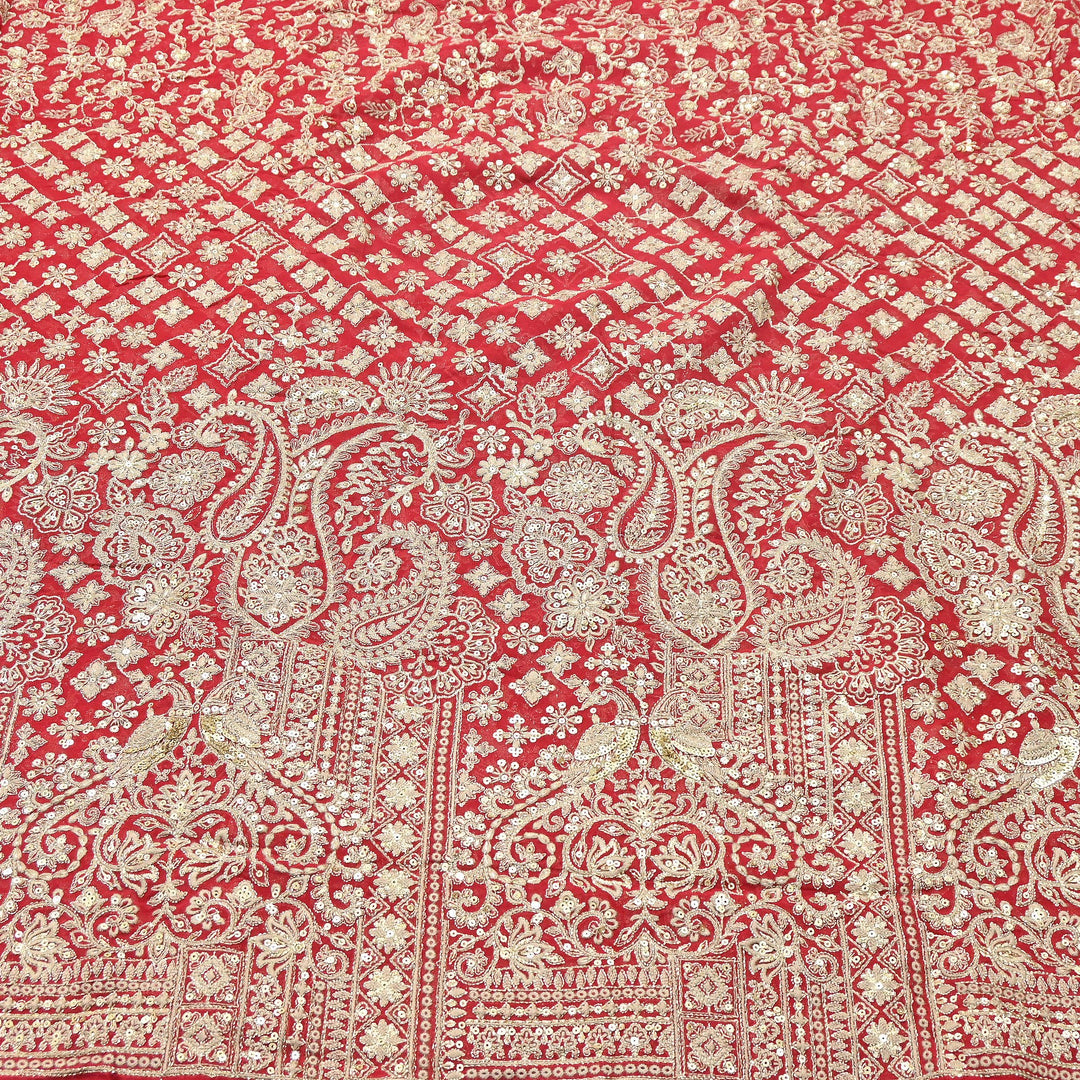 Premium Georgette Zari & Sequins Embroidery Fabric | Designer Embroidered Fabric-D289682-A5