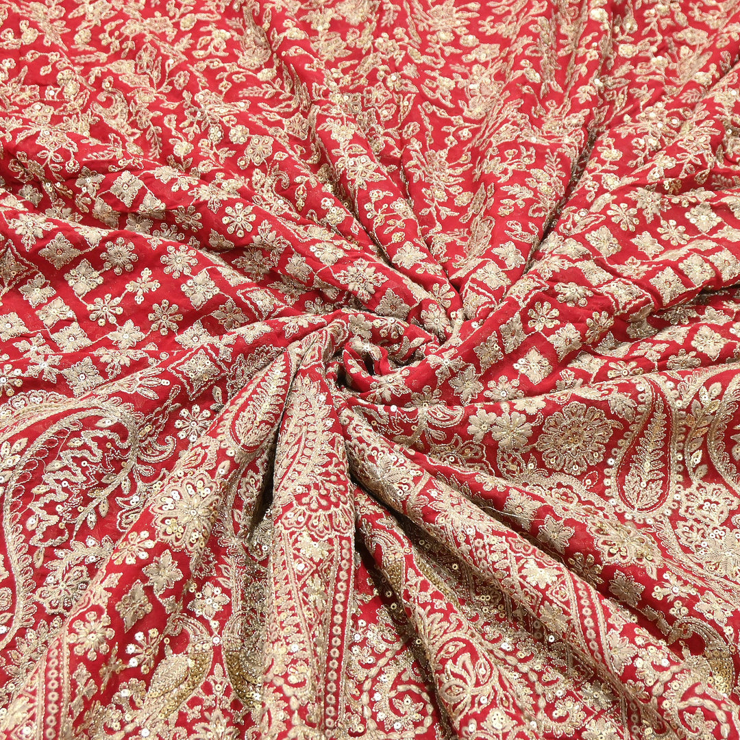 Premium Georgette Zari & Sequins Embroidery Fabric | Designer Embroidered Fabric-D289682-A5