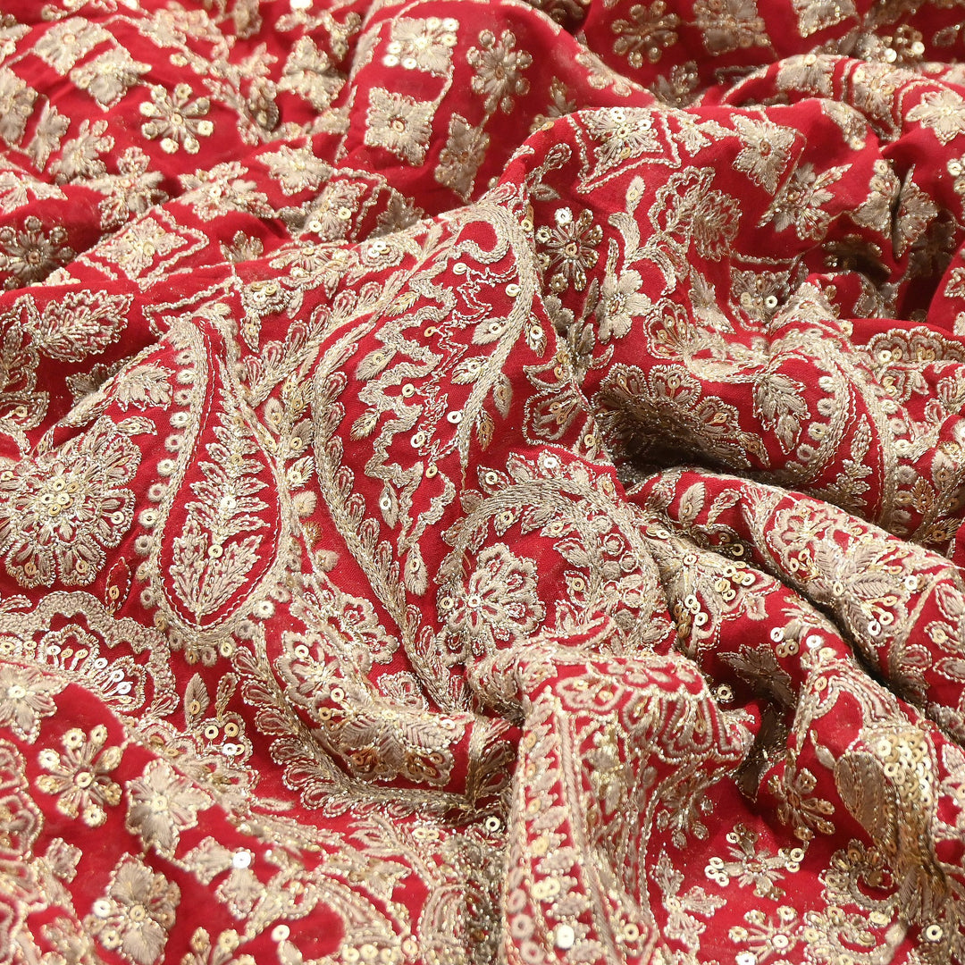 Premium Georgette Zari & Sequins Embroidery Fabric | Designer Embroidered Fabric-D289682-A5