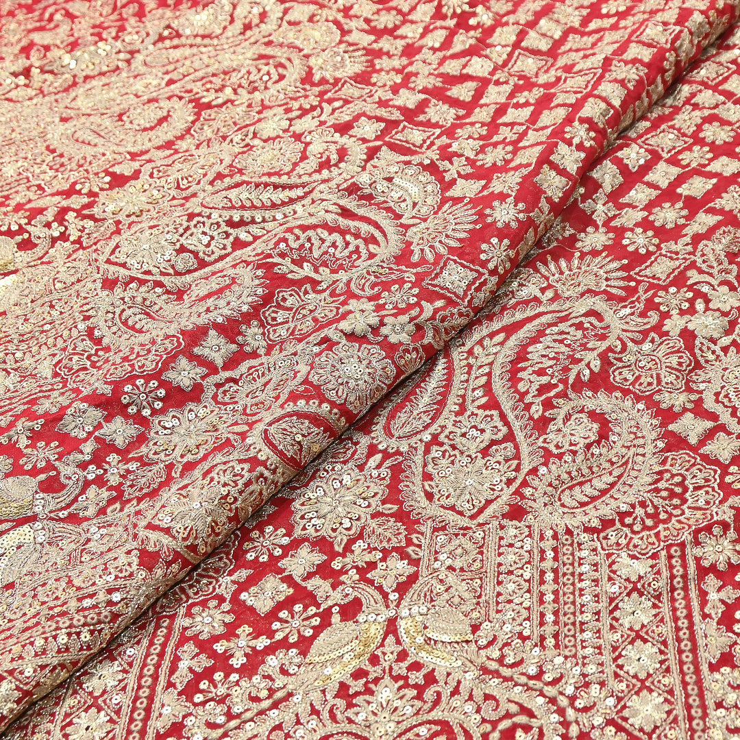 Premium Georgette Zari & Sequins Embroidery Fabric | Designer Embroidered Fabric-D289682-A5