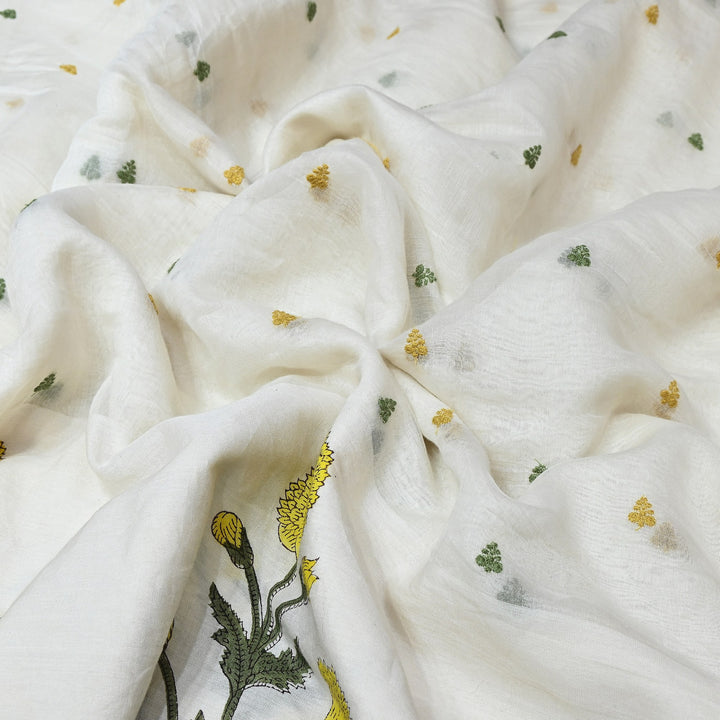 Elegant Kora Cotton Floral Border Print with Embroidery Fabric - Z18956-1
