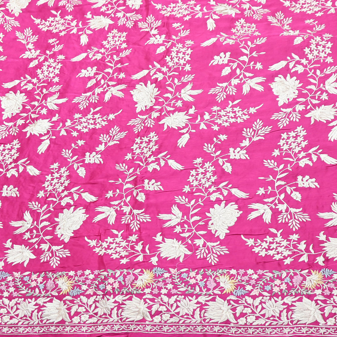 Modal Satin Parsi Embroidery Fabric 44" – Designer Floral Thread Work Fabric - F73498-1