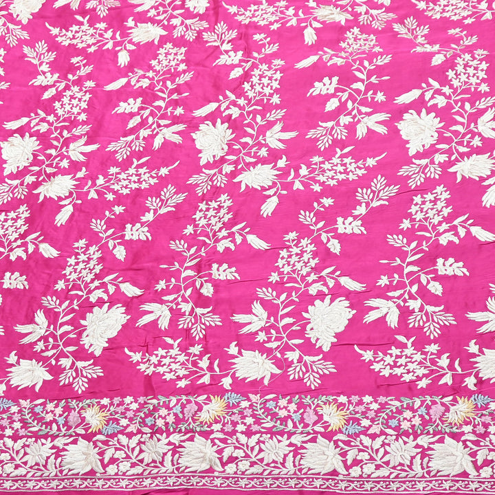 Modal Satin Parsi Embroidery Fabric 44" – Designer Floral Thread Work Fabric - F73498-1