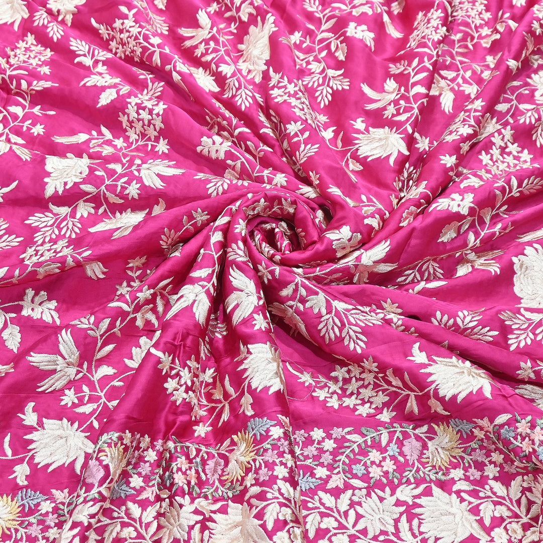 Modal Satin Parsi Embroidery Fabric 44" – Designer Floral Thread Work Fabric - F73498-1