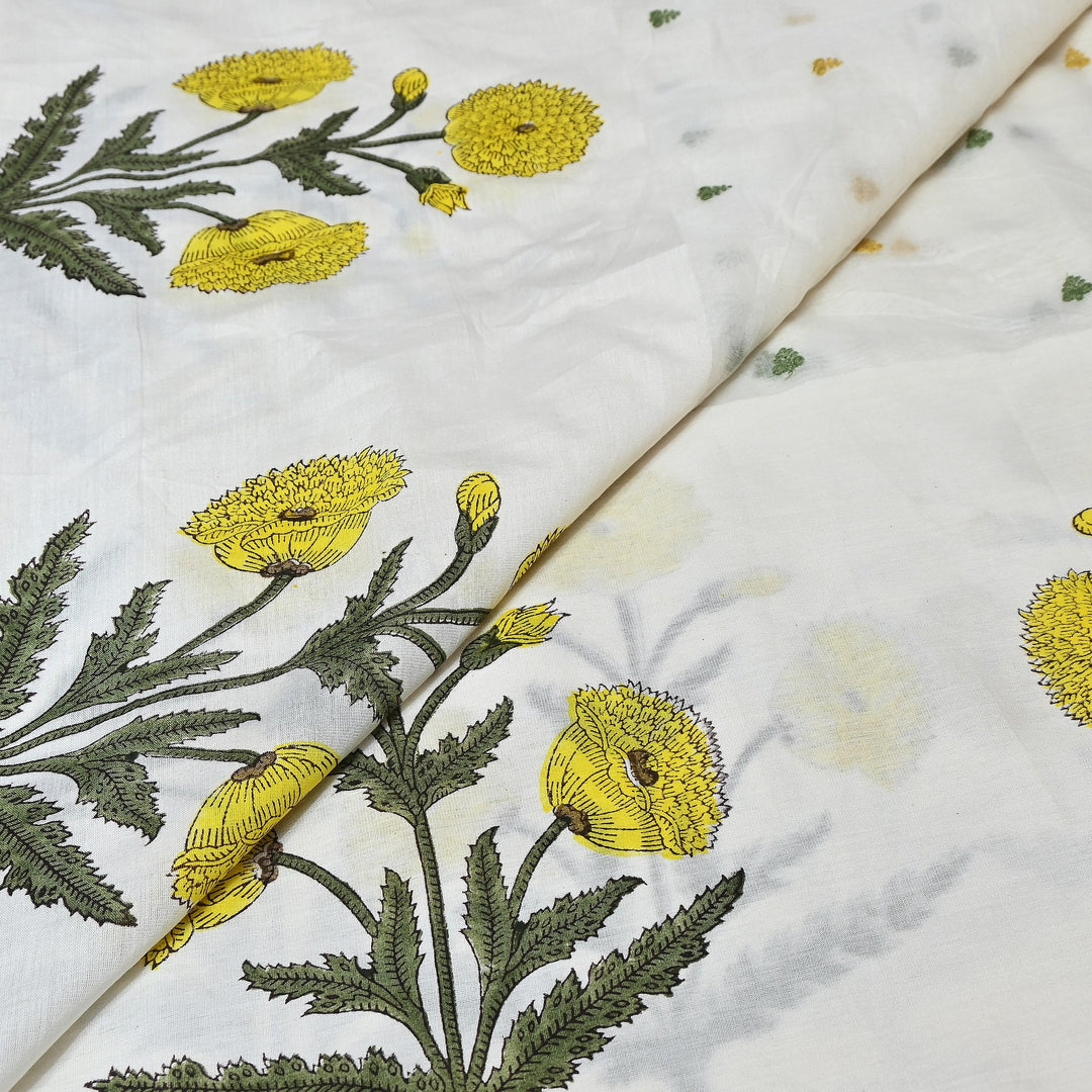 Elegant Kora Cotton Floral Border Print with Embroidery Fabric - Z18956-1
