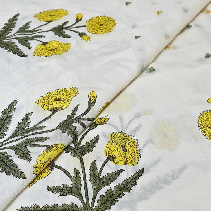 Elegant Kora Cotton Floral Border Print with Embroidery Fabric - Z18956-1