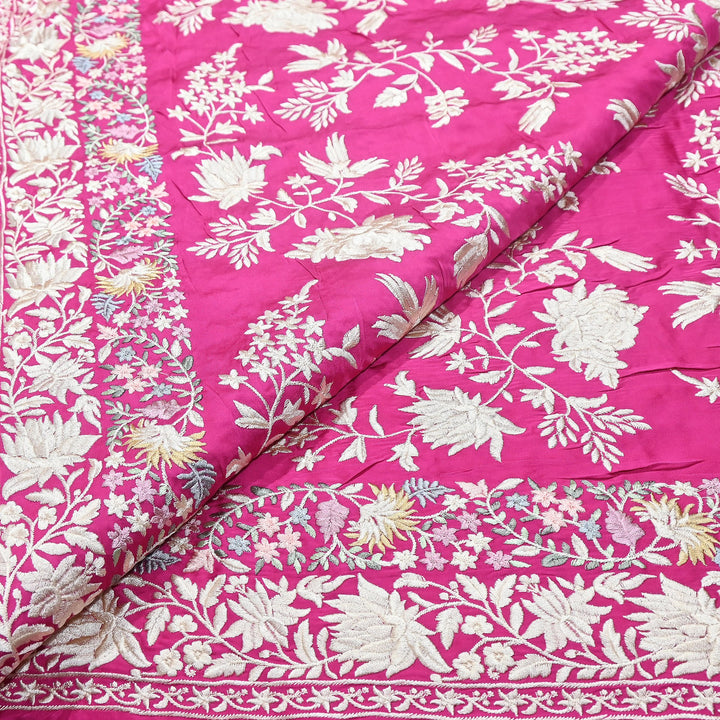 Modal Satin Parsi Embroidery Fabric 44" – Designer Floral Thread Work Fabric - F73498-1