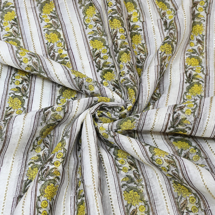 Floral Grace Mul Chanderi Gota Stripe Fabric – Designer Wear Fabric ZA0762-1
