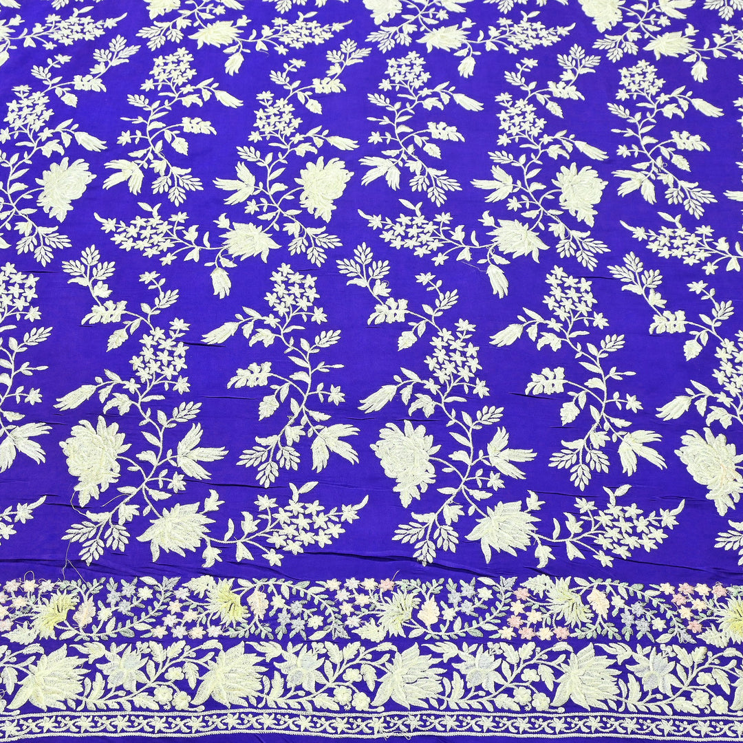 Modal Satin Parsi Embroidery Fabric 44" – Designer Floral Thread Work Fabric - F73498-2