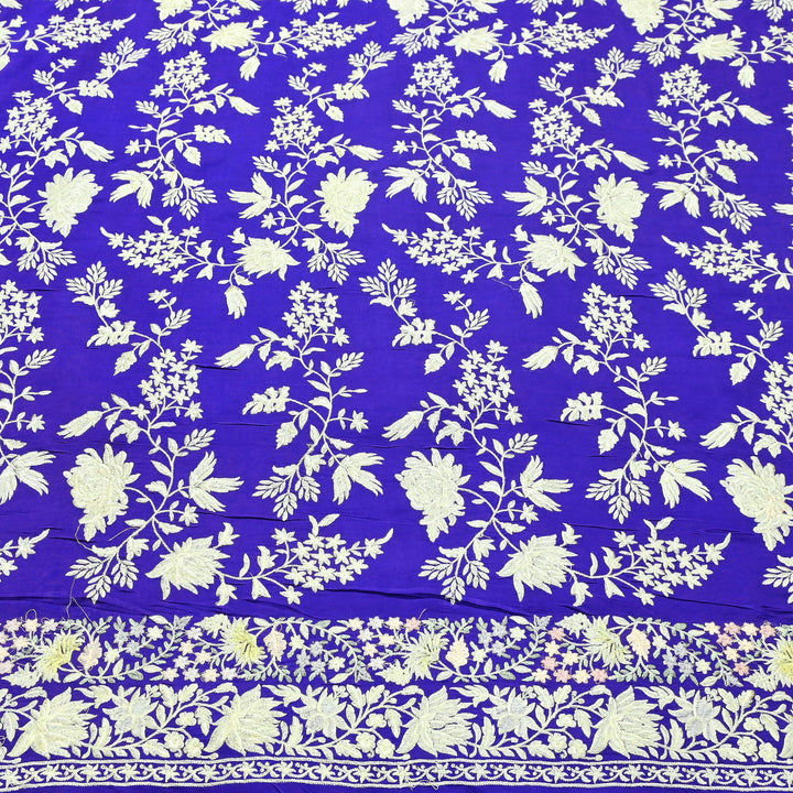 Modal Satin Parsi Embroidery Fabric 44" – Designer Floral Thread Work Fabric - F73498-2