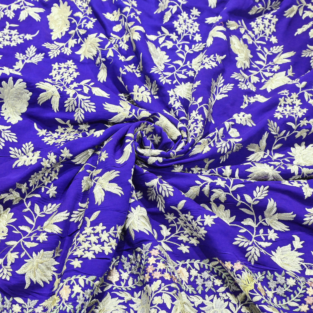Modal Satin Parsi Embroidery Fabric 44" – Designer Floral Thread Work Fabric - F73498-2