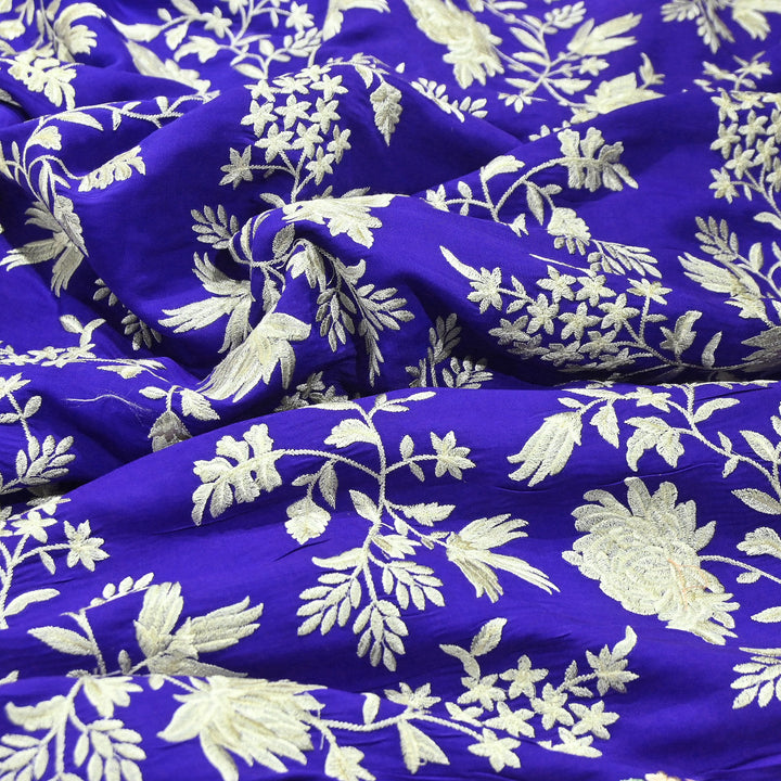 Modal Satin Parsi Embroidery Fabric 44" – Designer Floral Thread Work Fabric - F73498-2