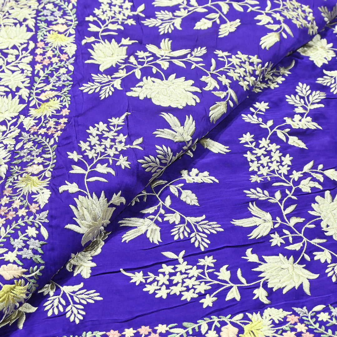 Modal Satin Parsi Embroidery Fabric 44" – Designer Floral Thread Work Fabric - F73498-2