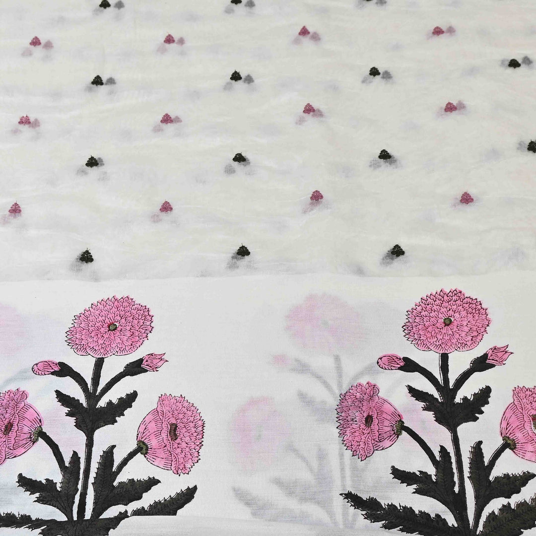 Elegant Kora Cotton Floral Border Print with Embroidery Fabric - Z18956-3