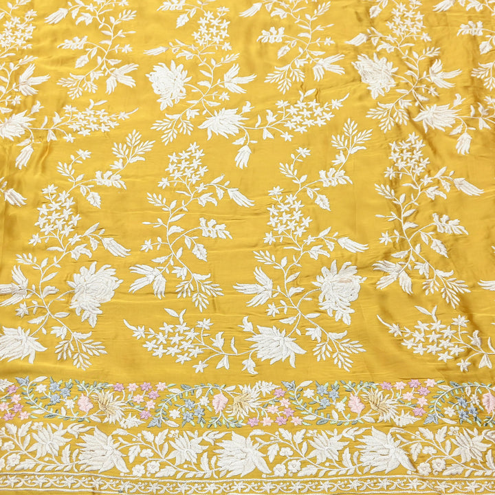 Modal Satin Parsi Embroidery Fabric 44" – Designer Floral Thread Work Fabric - F73498-3