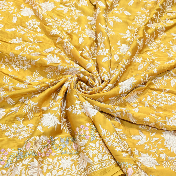 Modal Satin Parsi Embroidery Fabric 44" – Designer Floral Thread Work Fabric - F73498-3