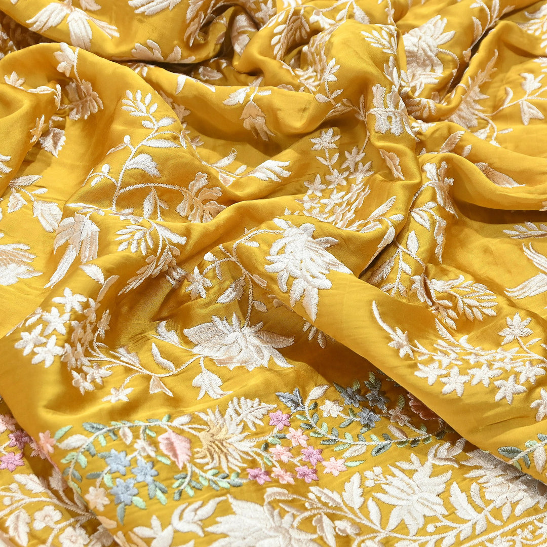 Modal Satin Parsi Embroidery Fabric 44" – Designer Floral Thread Work Fabric - F73498-3