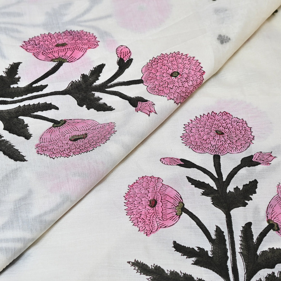Elegant Kora Cotton Floral Border Print with Embroidery Fabric - Z18956-3