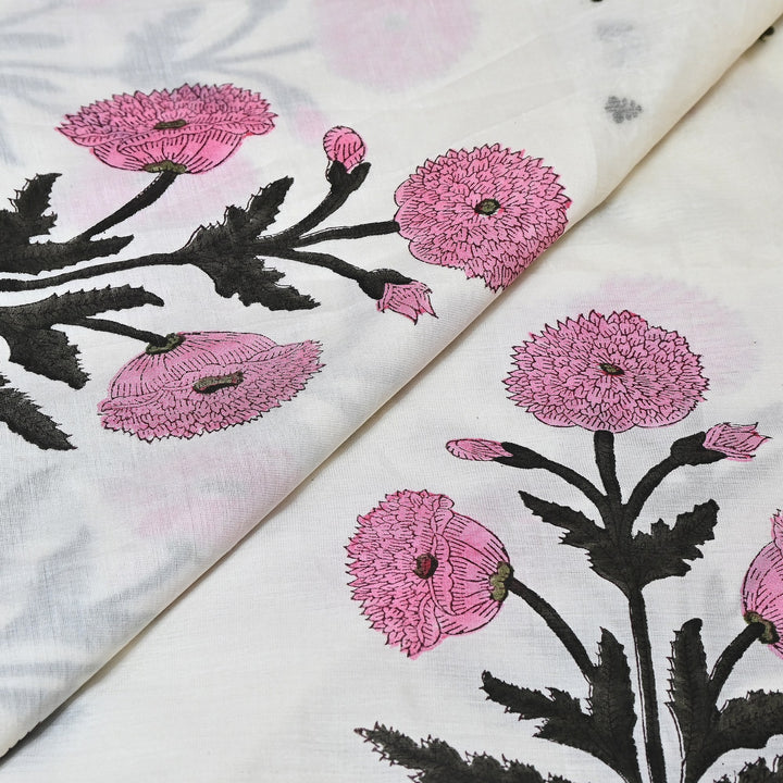 Elegant Kora Cotton Floral Border Print with Embroidery Fabric - Z18956-3