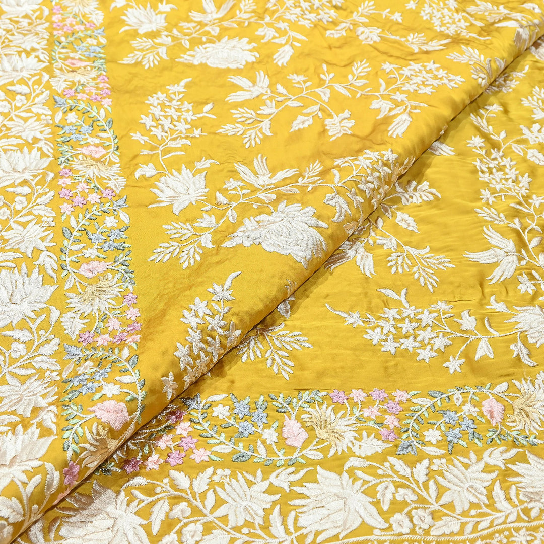 Modal Satin Parsi Embroidery Fabric 44" – Designer Floral Thread Work Fabric - F73498-3
