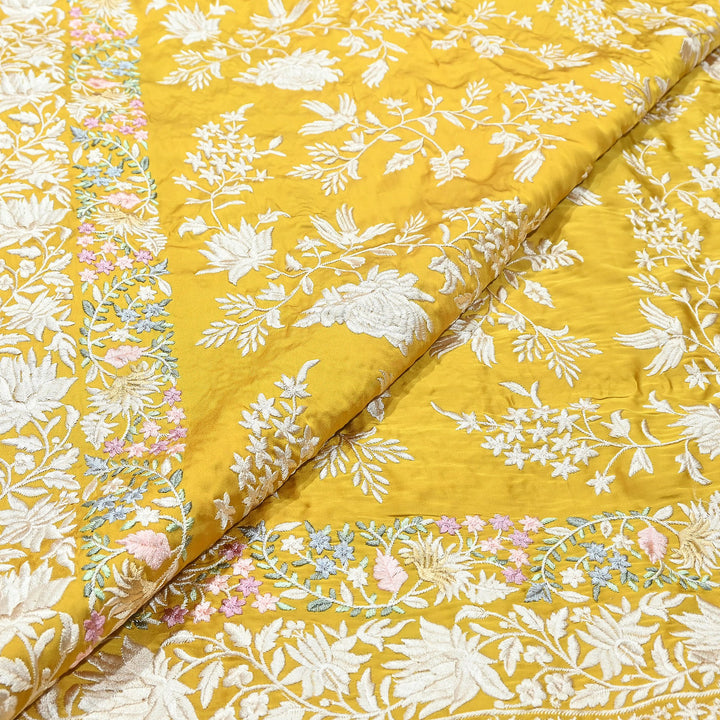 Modal Satin Parsi Embroidery Fabric 44" – Designer Floral Thread Work Fabric - F73498-3