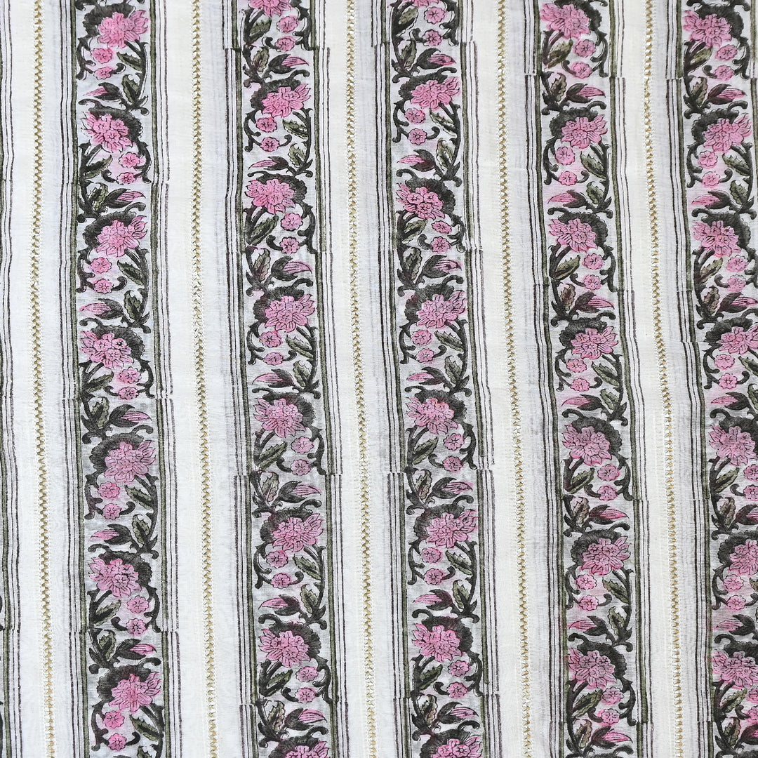 Floral Grace Mul Chanderi Gota Stripe Fabric – Designer Wear Fabric ZA0762-3
