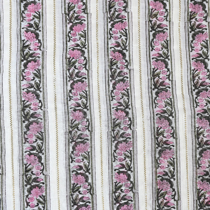 Floral Grace Mul Chanderi Gota Stripe Fabric – Designer Wear Fabric ZA0762-3