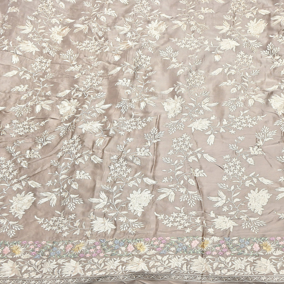 Modal Satin Parsi Embroidery Fabric 44" – Designer Floral Thread Work Fabric - F73498-4