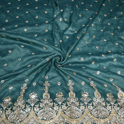 Crush Organza Zari Sequins Embroidery Fabrics
