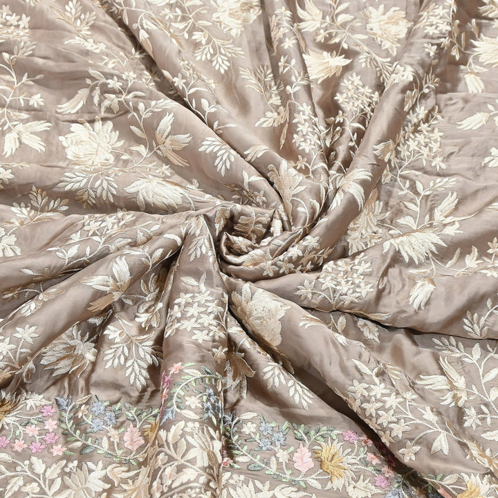 Modal Satin Parsi Embroidery Fabric 44" – Designer Floral Thread Work Fabric - F73498-4