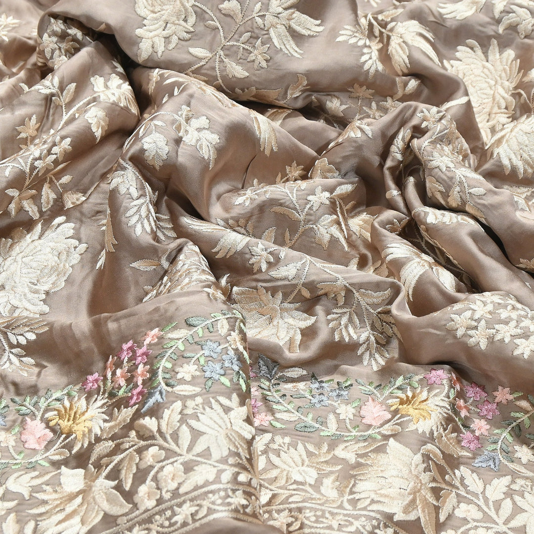 Modal Satin Parsi Embroidery Fabric 44" – Designer Floral Thread Work Fabric - F73498-4
