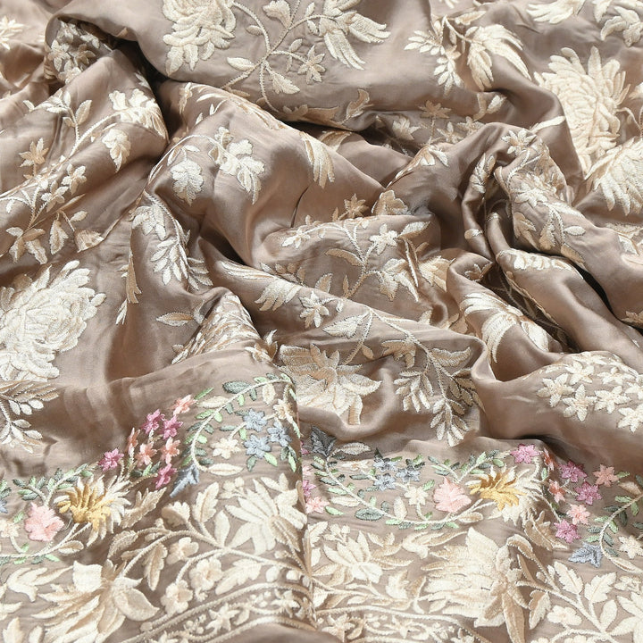 Modal Satin Parsi Embroidery Fabric 44" – Designer Floral Thread Work Fabric - F73498-4