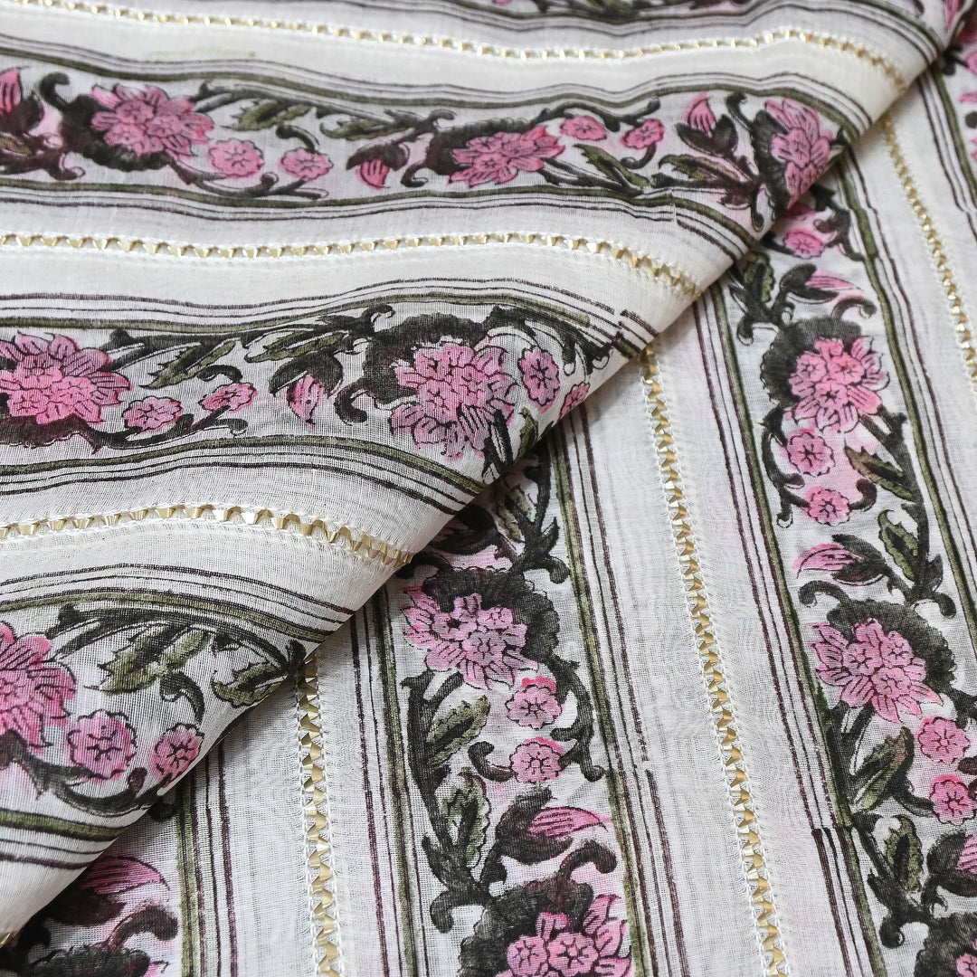 Floral Grace Mul Chanderi Gota Stripe Fabric – Designer Wear Fabric ZA0762-3
