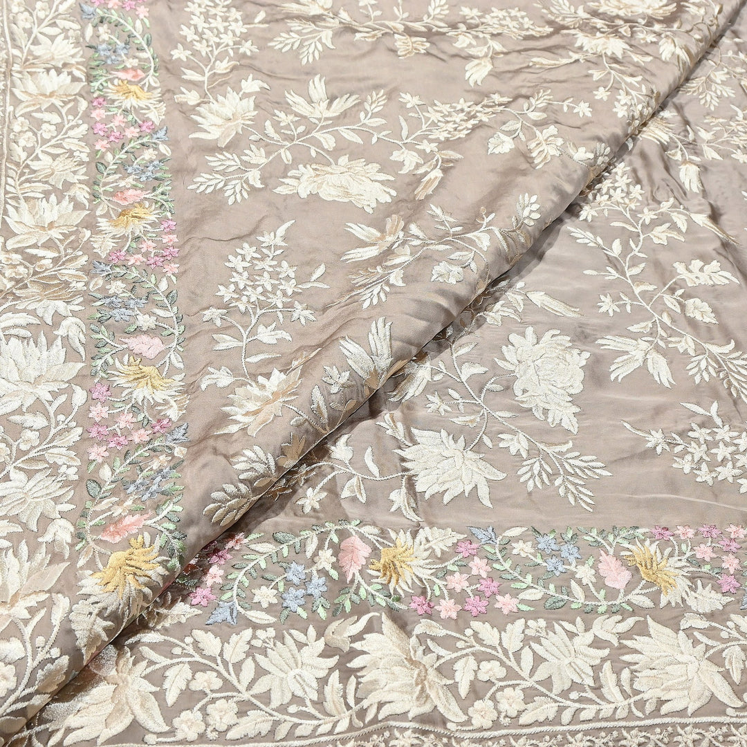 Modal Satin Parsi Embroidery Fabric 44" – Designer Floral Thread Work Fabric - F73498-4