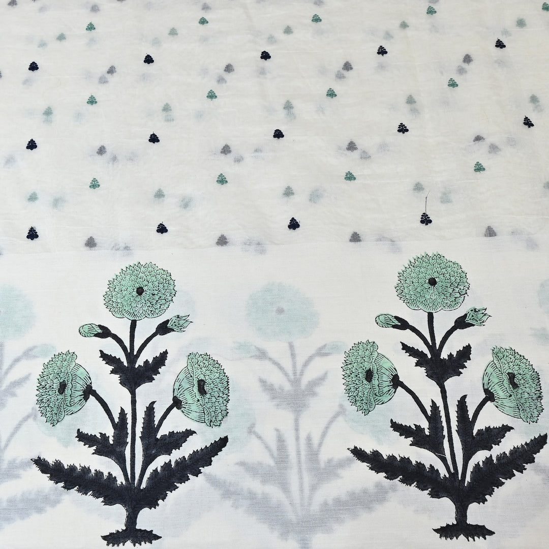 Elegant Kora Cotton Floral Border Print with Embroidery Fabric - Z18956-2