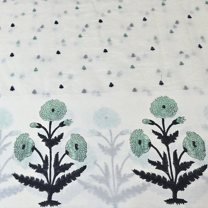 Elegant Kora Cotton Floral Border Print with Embroidery Fabric - Z18956-2