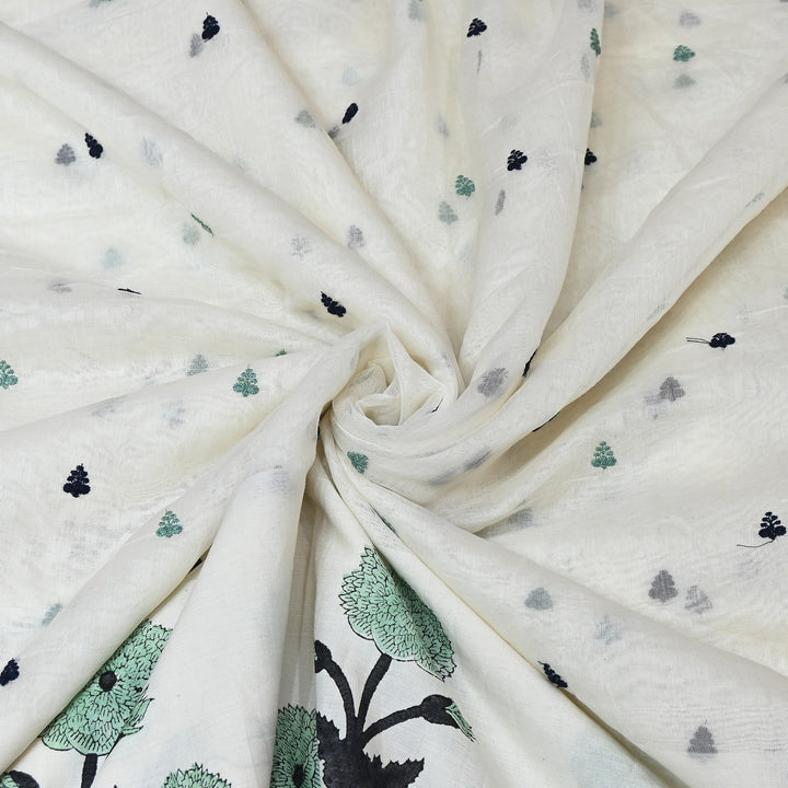 Elegant Kora Cotton Floral Border Print with Embroidery Fabric - Z18956-2